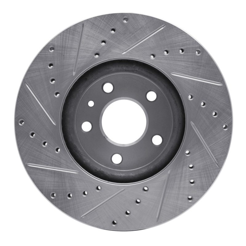 Ford Special Service Police Sedan Brake Rotor (1) - Front Right - R1 Concepts - Drilled & Slotted - Silver - `13-`20